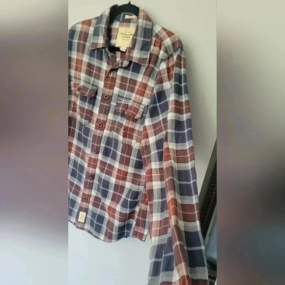 Abercrombie & Fitch button-down flannel, men's size XXL maroon navy blue & white - Picture 6 of 11